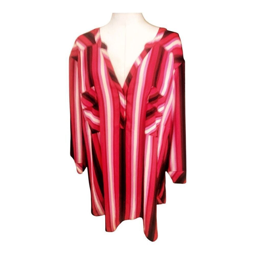 Torrid Plus Size Harper Georgette Red Pink Striped Blouse Size 5X NWOT
